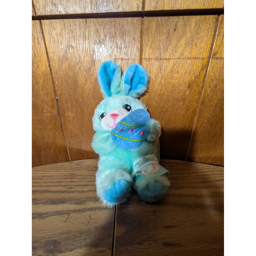 Greenbrier International Easter Bunny Plush Mint Green Blue Rabbit Holding Egg